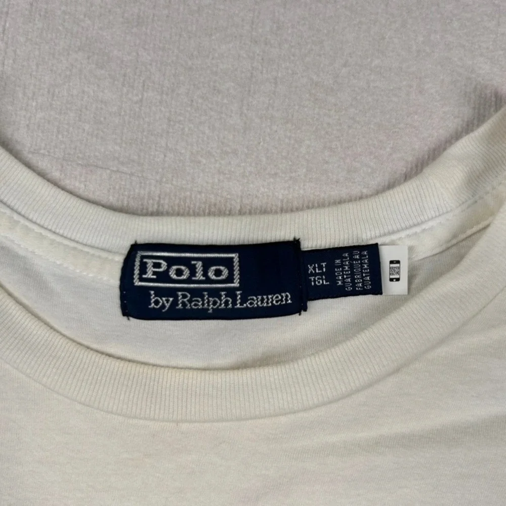 Polo Ralph Lauren Shirt Mens XLT Tall American Flag Graphic White Cotton Stained